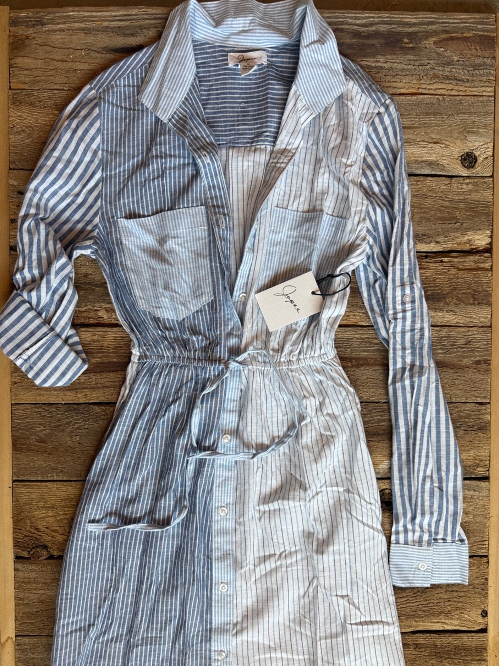Striped Blue/White Dress with Drawstring Waist